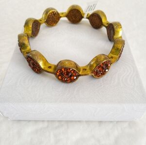 Vintage Gold Plated Crystal Flower Amber Bracelet.